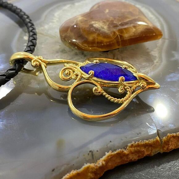 Carolyn Pollack Sterling Silver & Gold Plated Lapis Doublet Enhancer Pendant - Picture 3 of 10